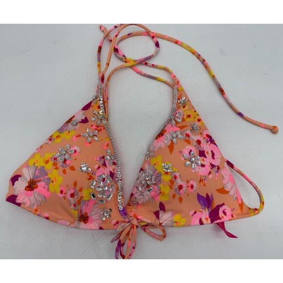 Victoria's Secret Other - Victoria's Secret Women's Bikini Top Triangle Size S Orange Floral Embellishment